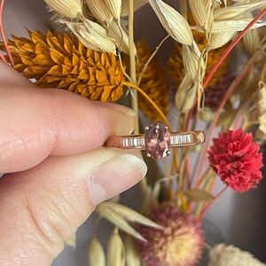 Rose Apatite and Moissanite Ring